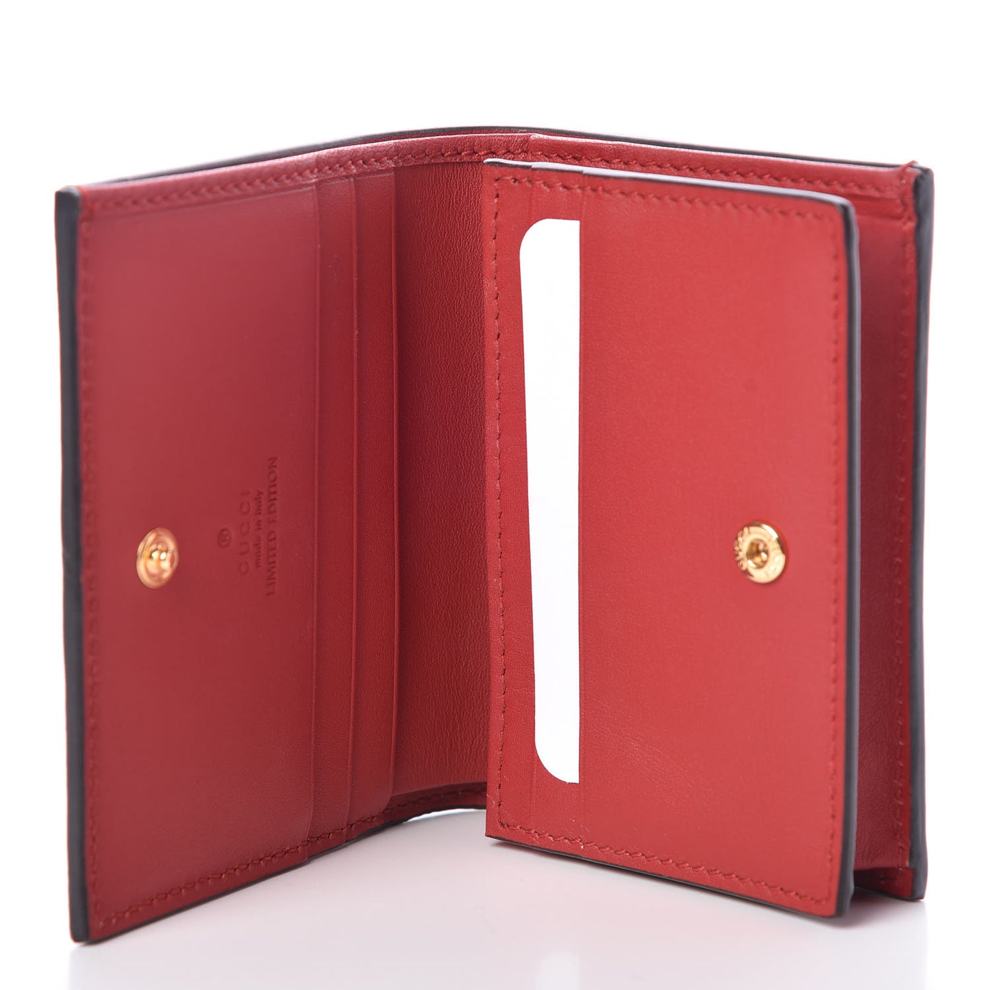 GG Supreme Monogram Bosco Patch Card Case Wallet Beige Malva Hibiscus Red
