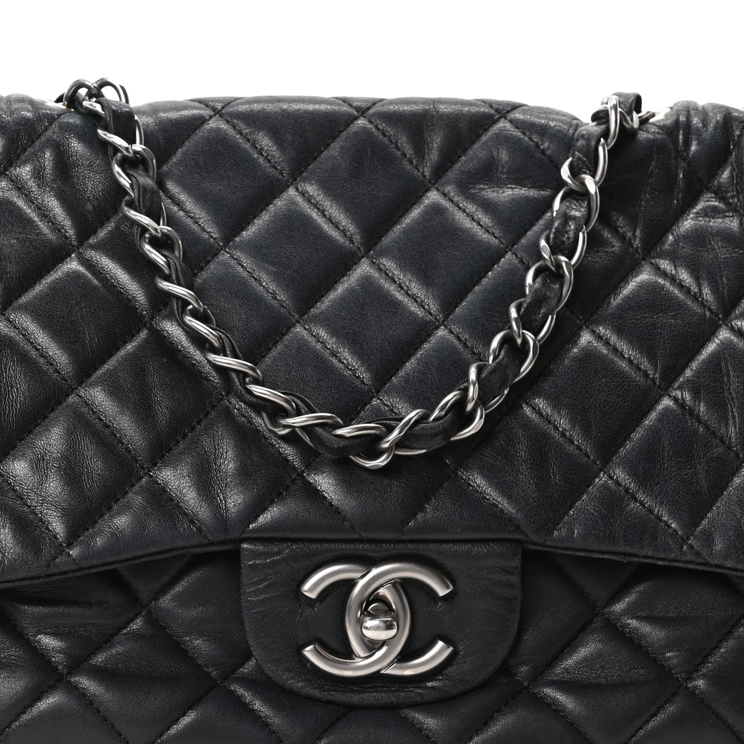 Lambskin Quilted Jumbo Single Flap Black