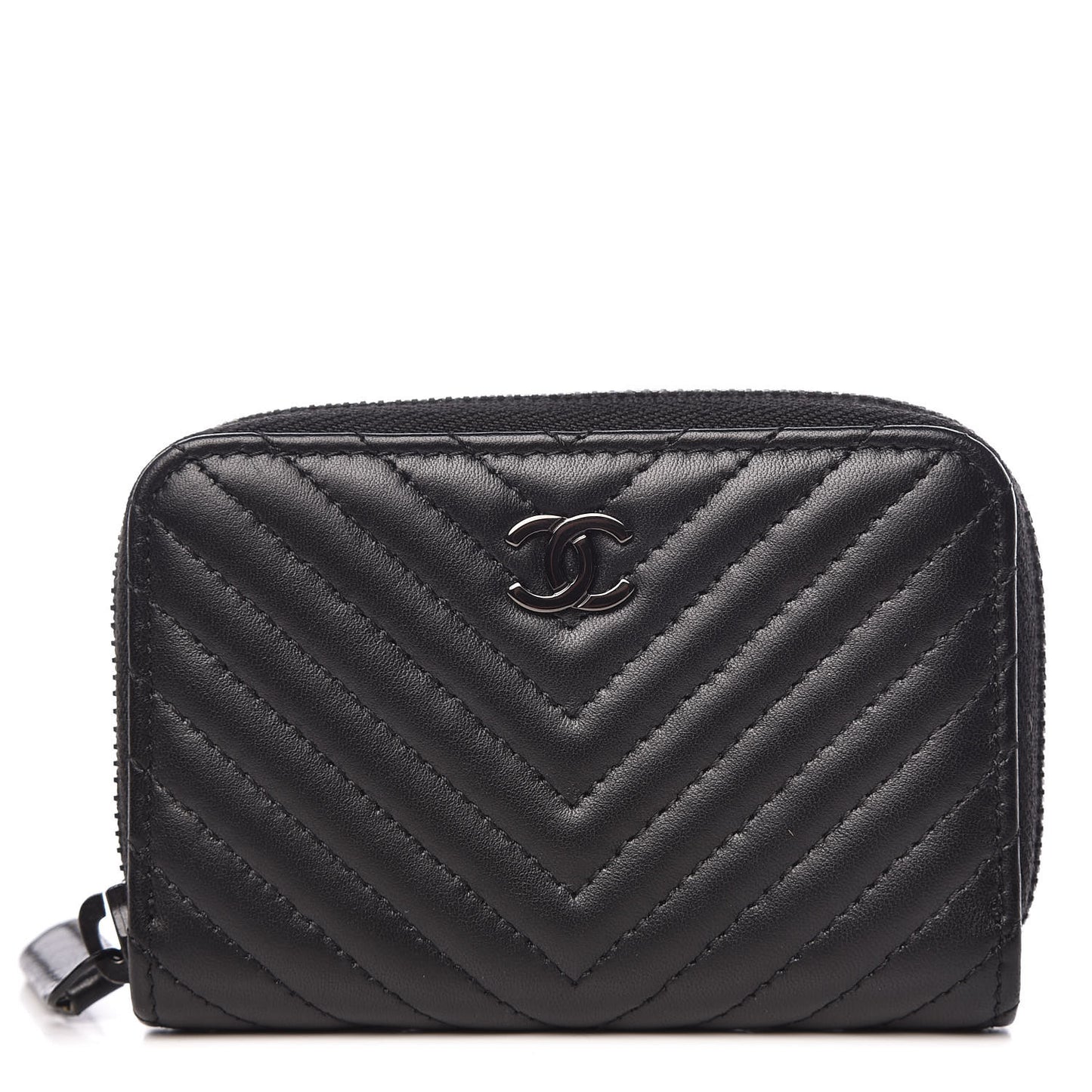 Lambskin Chevron Quilted Zip Around Coin Purse So Black