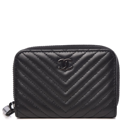 Chanel Lambskin Chevron Quilted Zip Around Coin Purse So Black 1 of 8