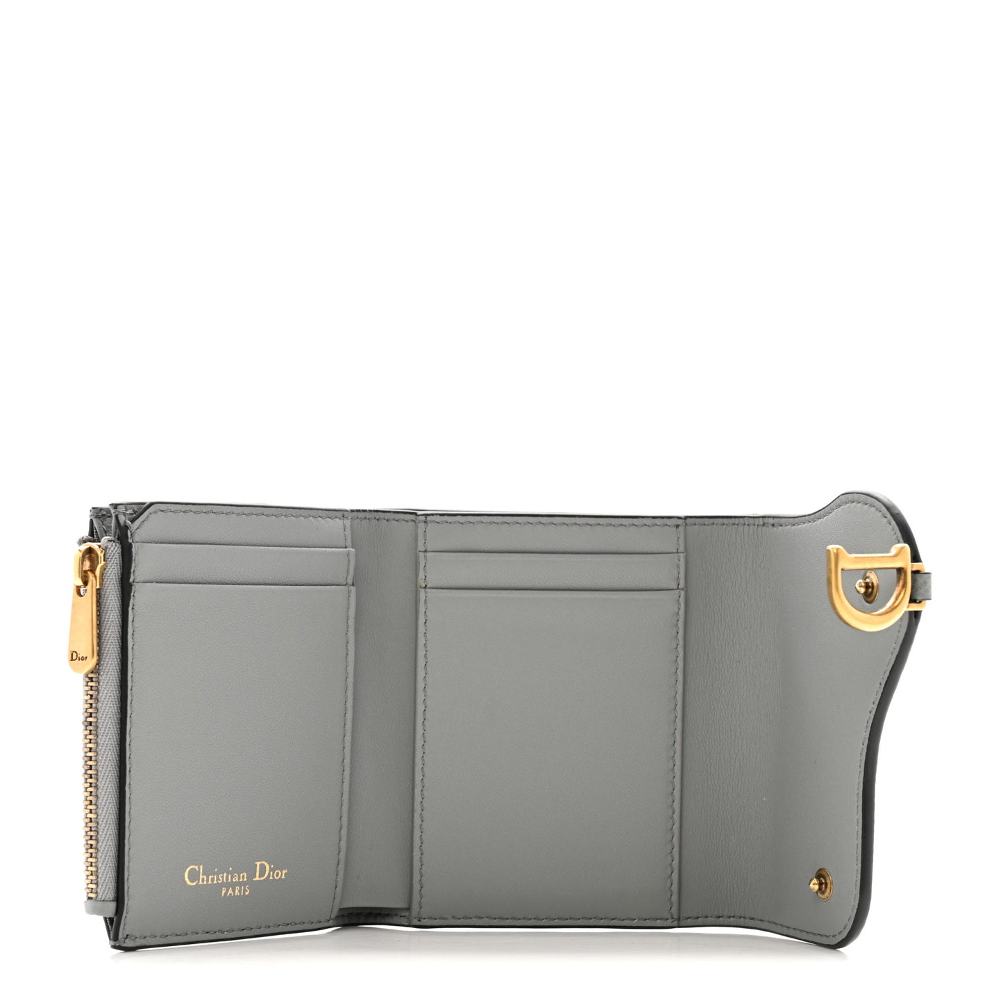 Grained Calfskin Saddle Card Holder Grey
