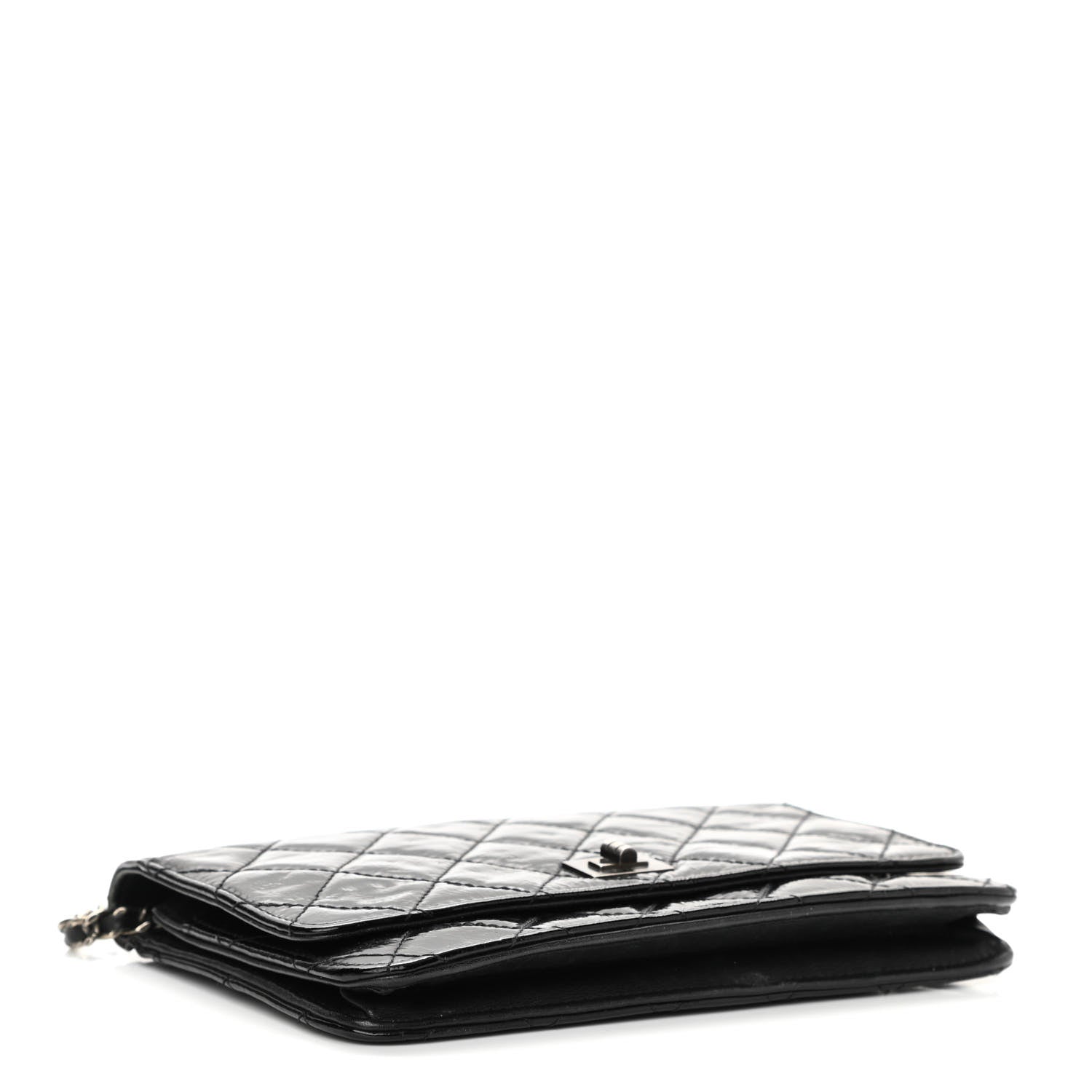 Chanel Distressed Patent Calfskin Quilted Reissue Wallet On Chain WOC Black 6 of 11