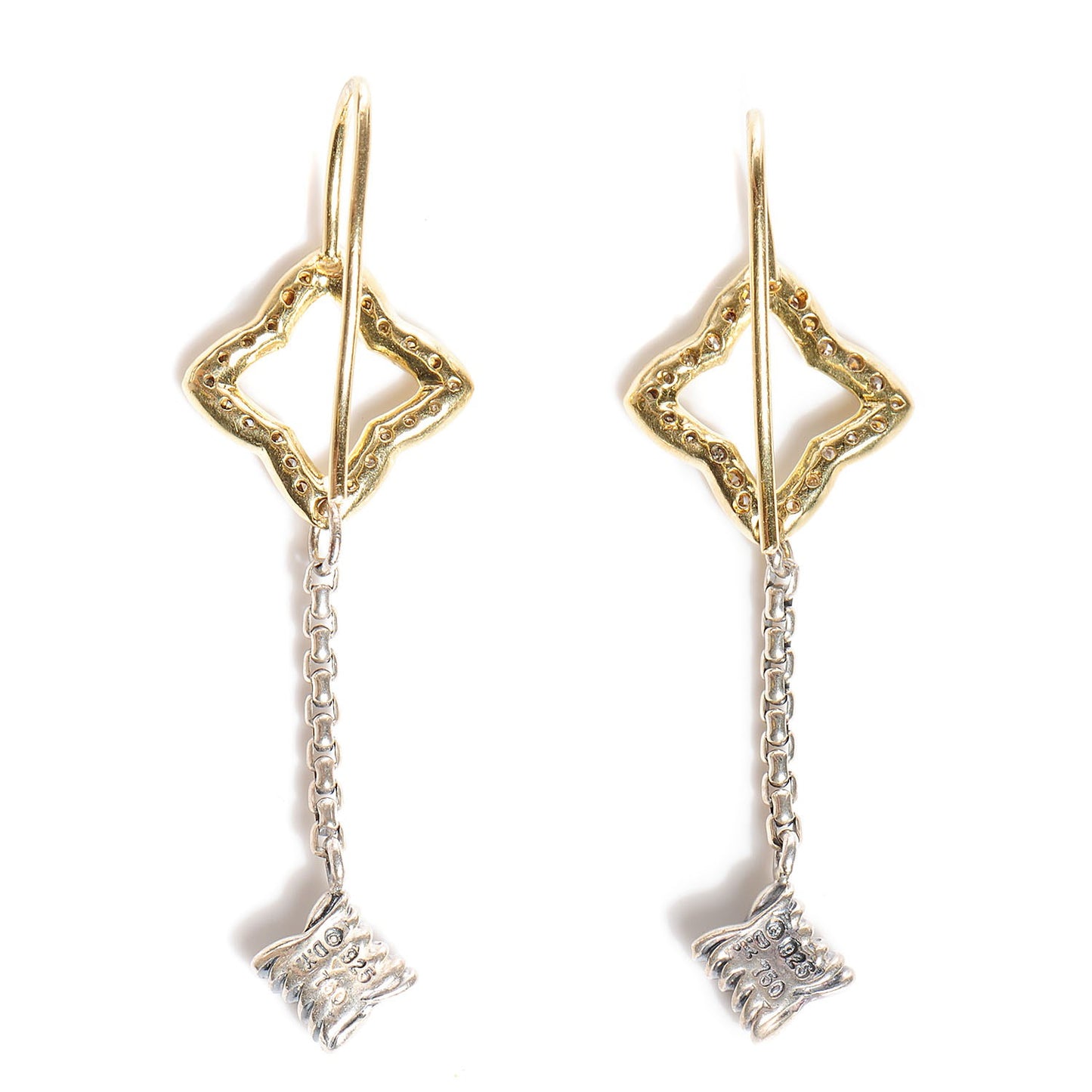 18K Gold Sterling Silver Pave Diamond Quatrefoil Drop Earrings