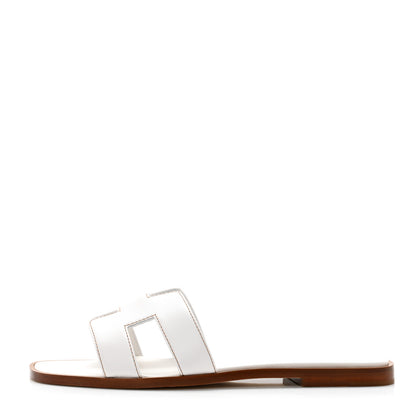Hermes Box Calfskin Oran Sandals 37 White 1 of 9
