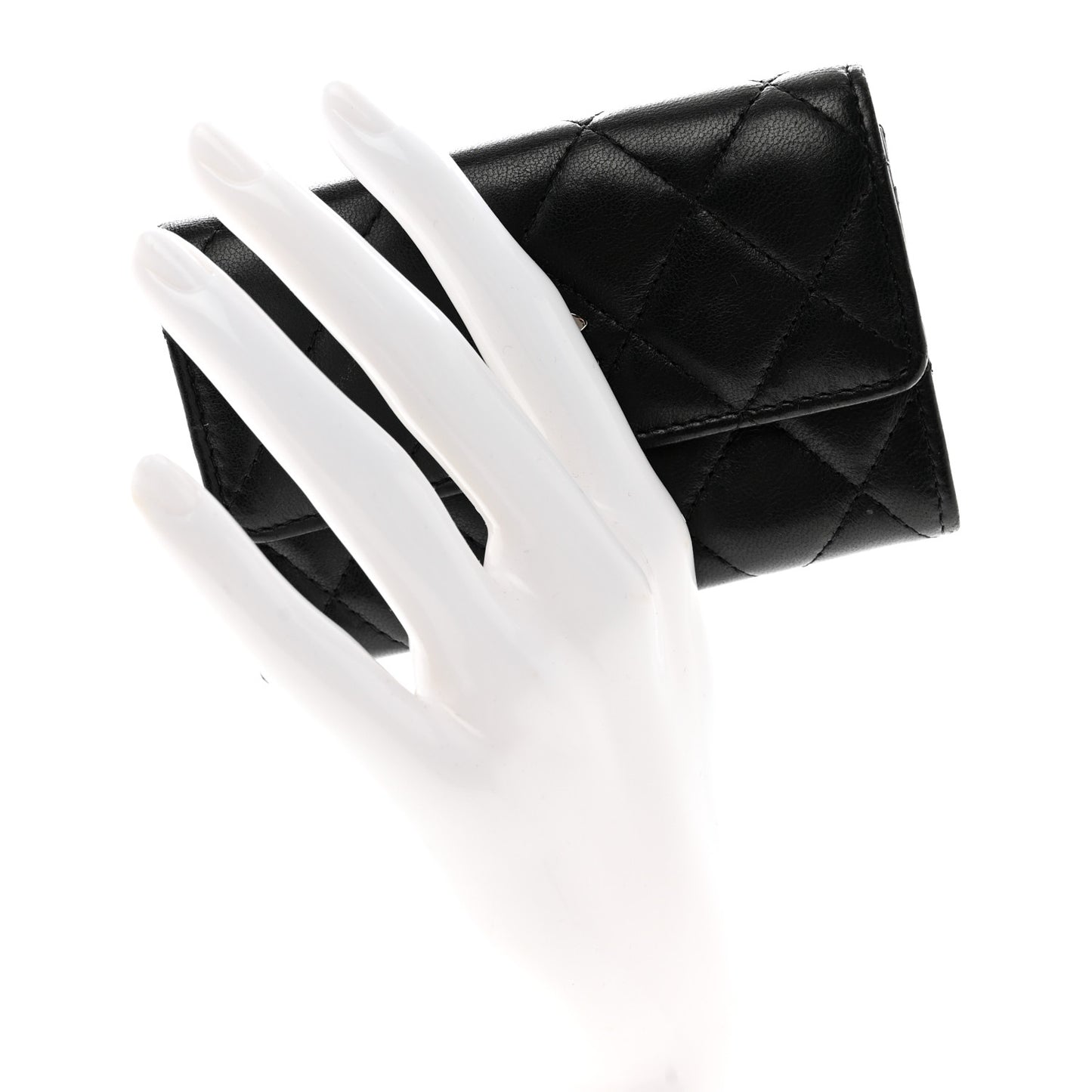 Lambskin Quilted Flap Card Holder Wallet Black