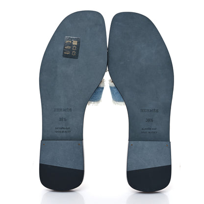 Hermes Denim Oran Fringe Sandals 38.5 Bleu Clair 5 of 8