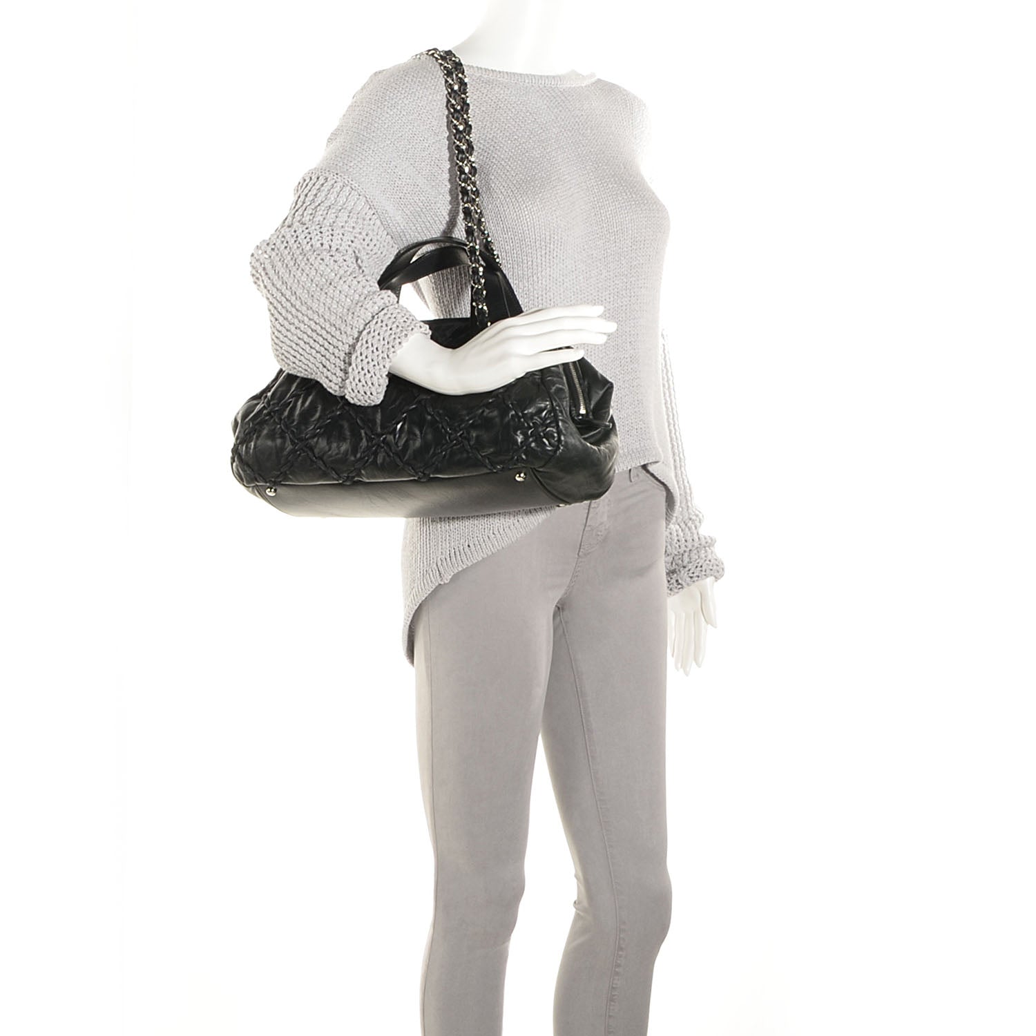 Chanel Calfskin Ultra Stitch Bowling Bag Black 2 of 7