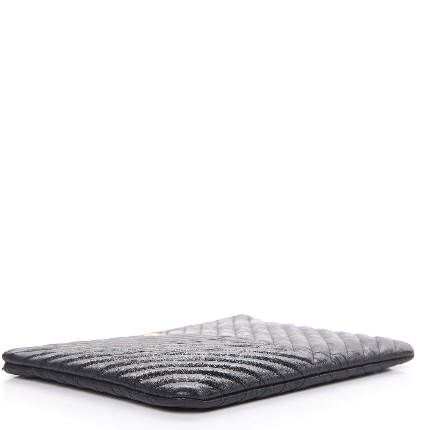 Crumpled Calfskin Chevron Quilted Medium Cosmetic Case Black