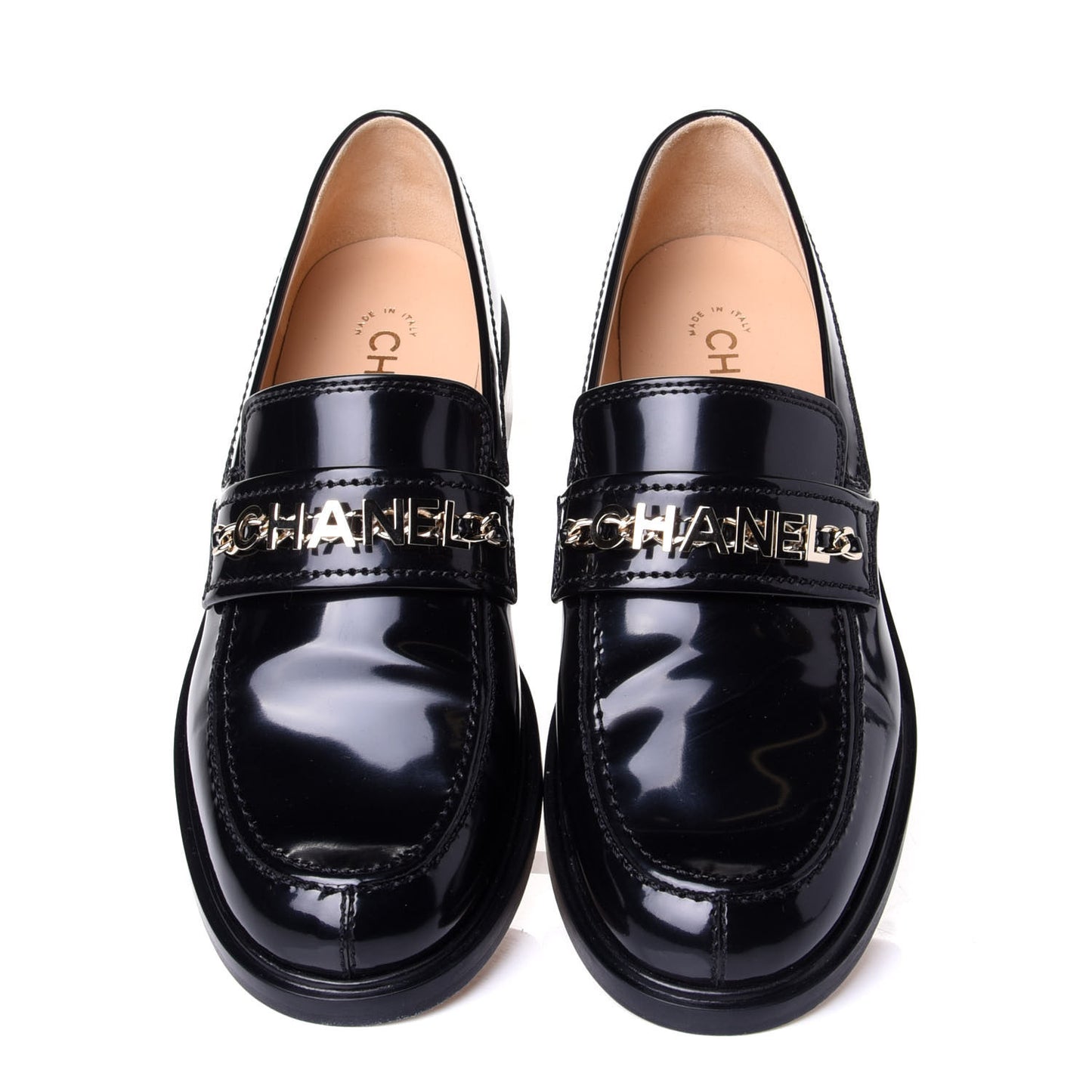 Shiny Calfskin Logo Loafers 41 Black