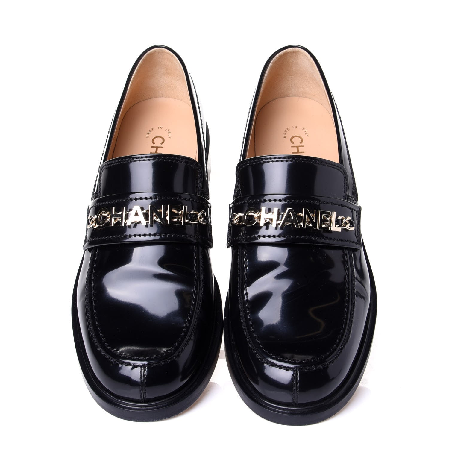 Chanel Shiny Calfskin Logo Loafers 41 Black 5 of 11
