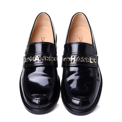 Chanel Shiny Calfskin Logo Loafers 41 Black 5 of 11