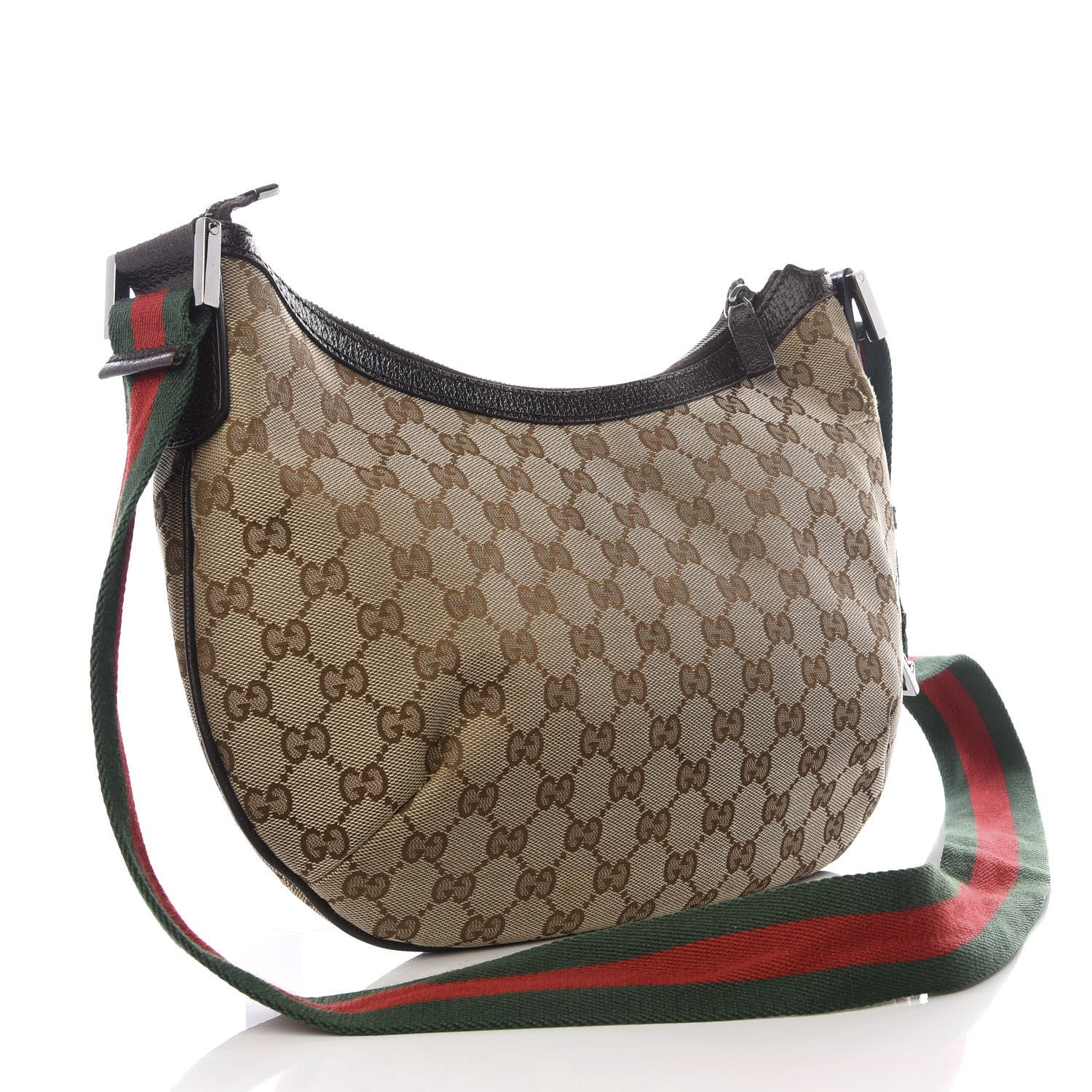 Gucci Monogram Web Medium Half Moon Hobo Dark Brown 4 of 21