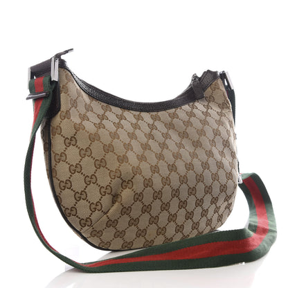Gucci Monogram Web Medium Half Moon Hobo Dark Brown 4 of 21
