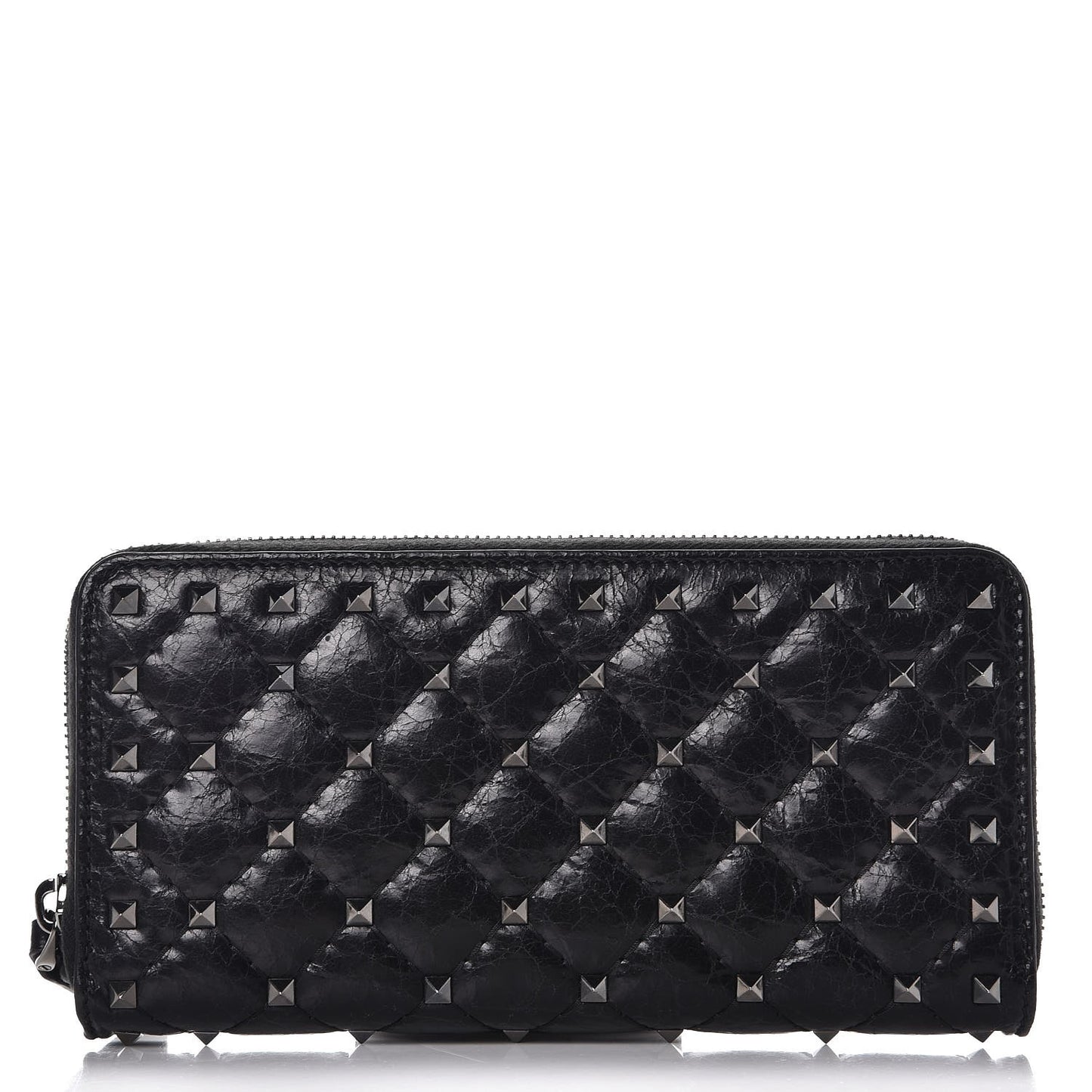 Craquele Nappa Rockstud Spike Zip Around Wallet Black