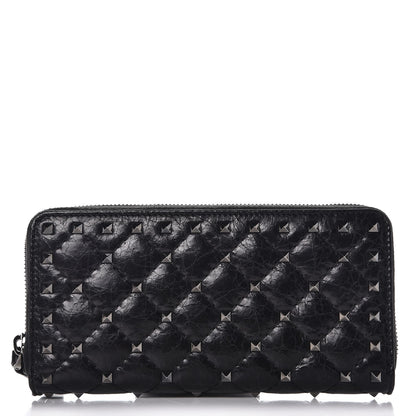 Valentino Garavani Craquele Nappa Rockstud Spike Zip Around Wallet Black 1 of 7