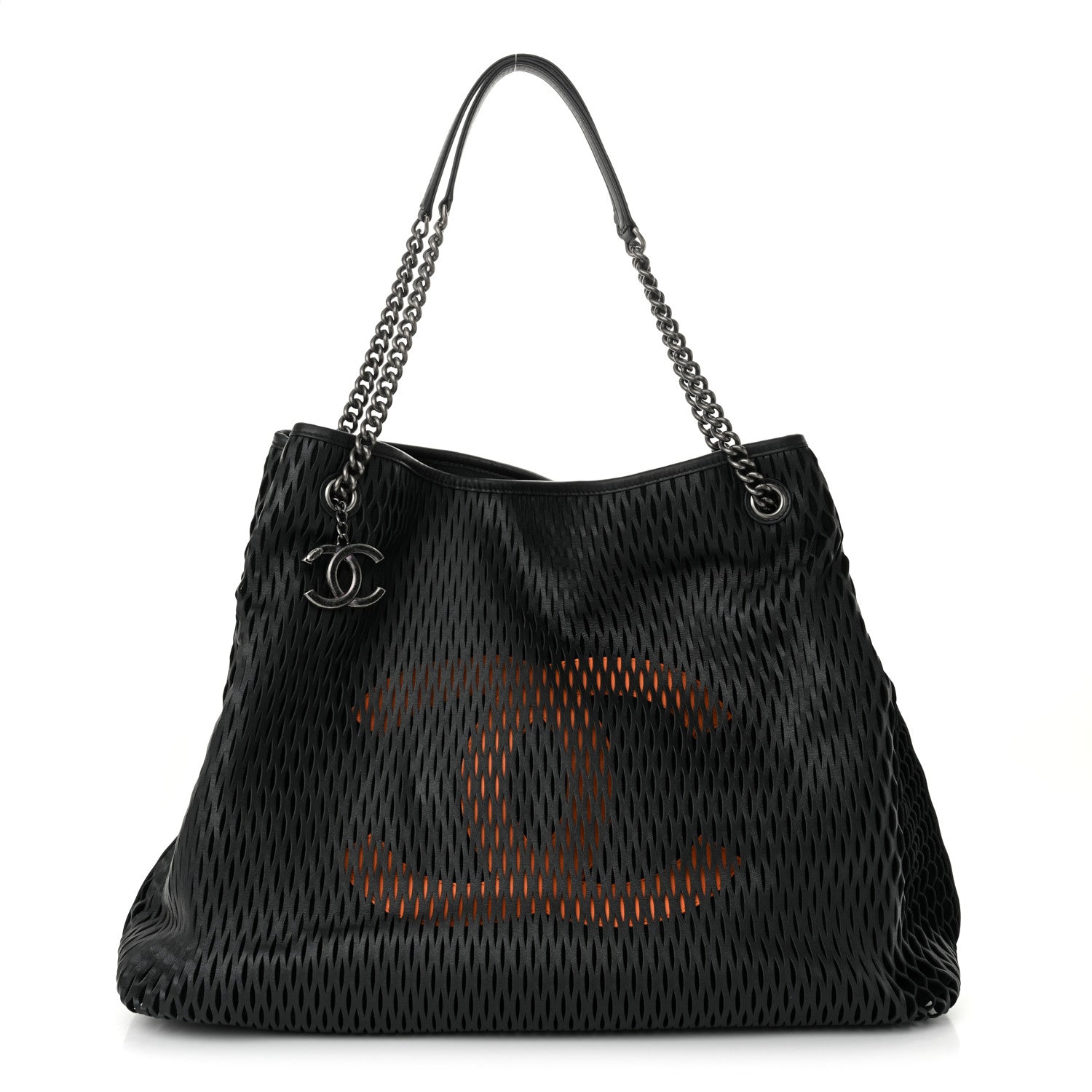 Chanel Calfskin Laser Cut Perforated CC Tote Black 1 of 10
