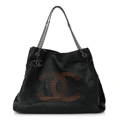 Chanel Calfskin Laser Cut Perforated CC Tote Black 1 of 10