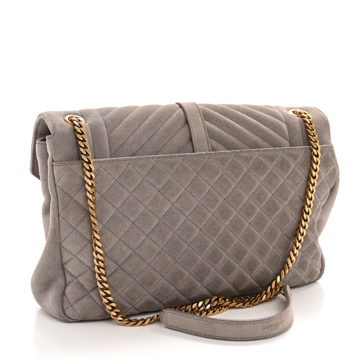 Saint Laurent Suede Mixed Matelasse Tri-Quilt Large Monogram Envelope Satchel Grey 3 of 12