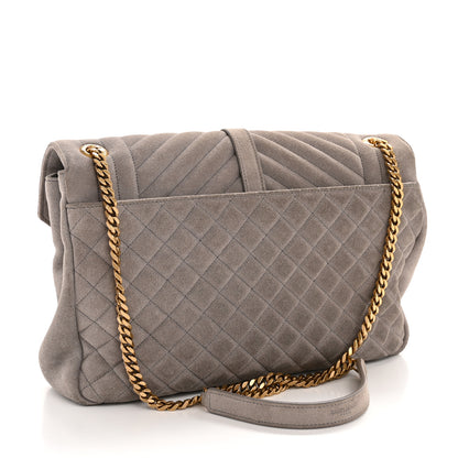 Saint Laurent Suede Mixed Matelasse Tri-Quilt Large Monogram Envelope Satchel Grey 3 of 12