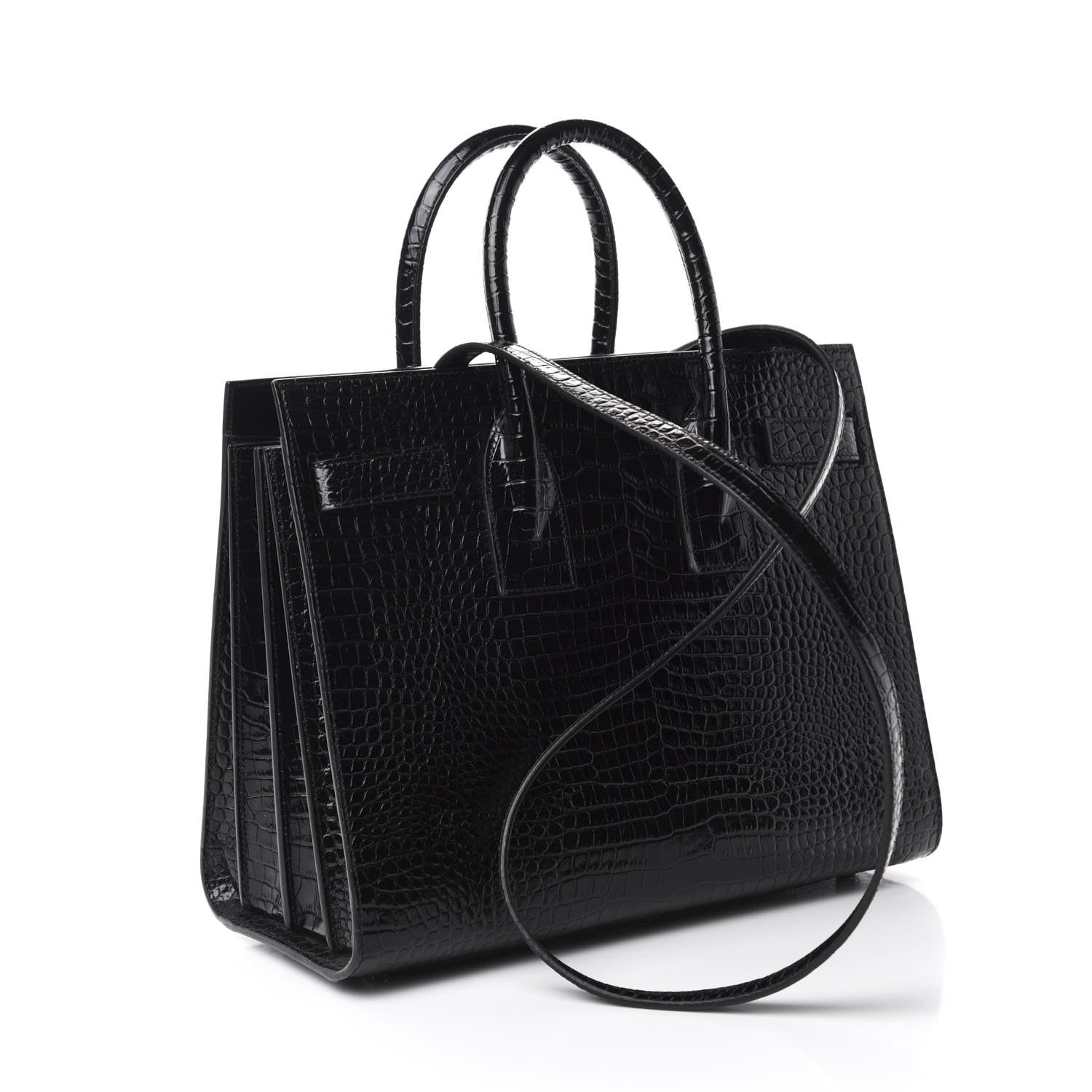 Saint Laurent Calfskin Crocodile Embossed Small Sac de Jour Black 4 of 12