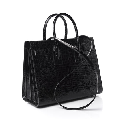 Saint Laurent Calfskin Crocodile Embossed Small Sac de Jour Black 4 of 12