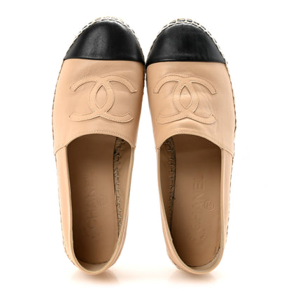 Chanel Lambskin CC Espadrilles 37 Beige Black 2 of 9