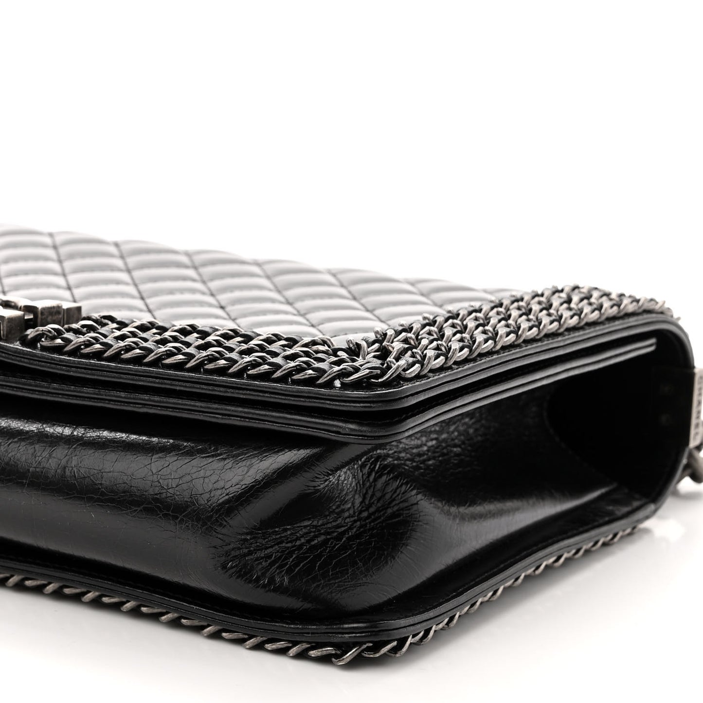 Glazed Calfskin Quilted New Medium Boy Chained Flap Black