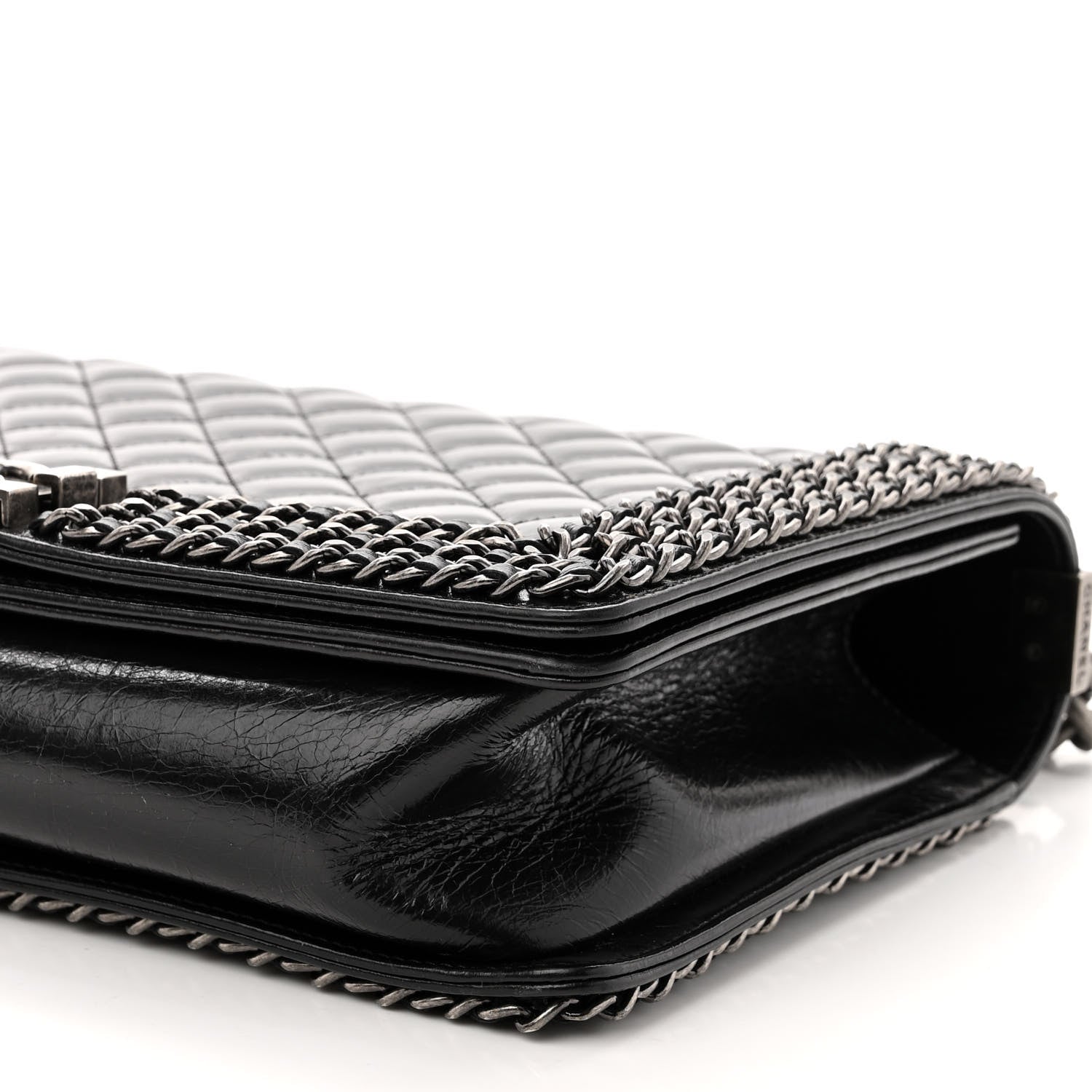 Chanel Glazed Calfskin Quilted New Medium Boy Chained Flap Black 10 of 11