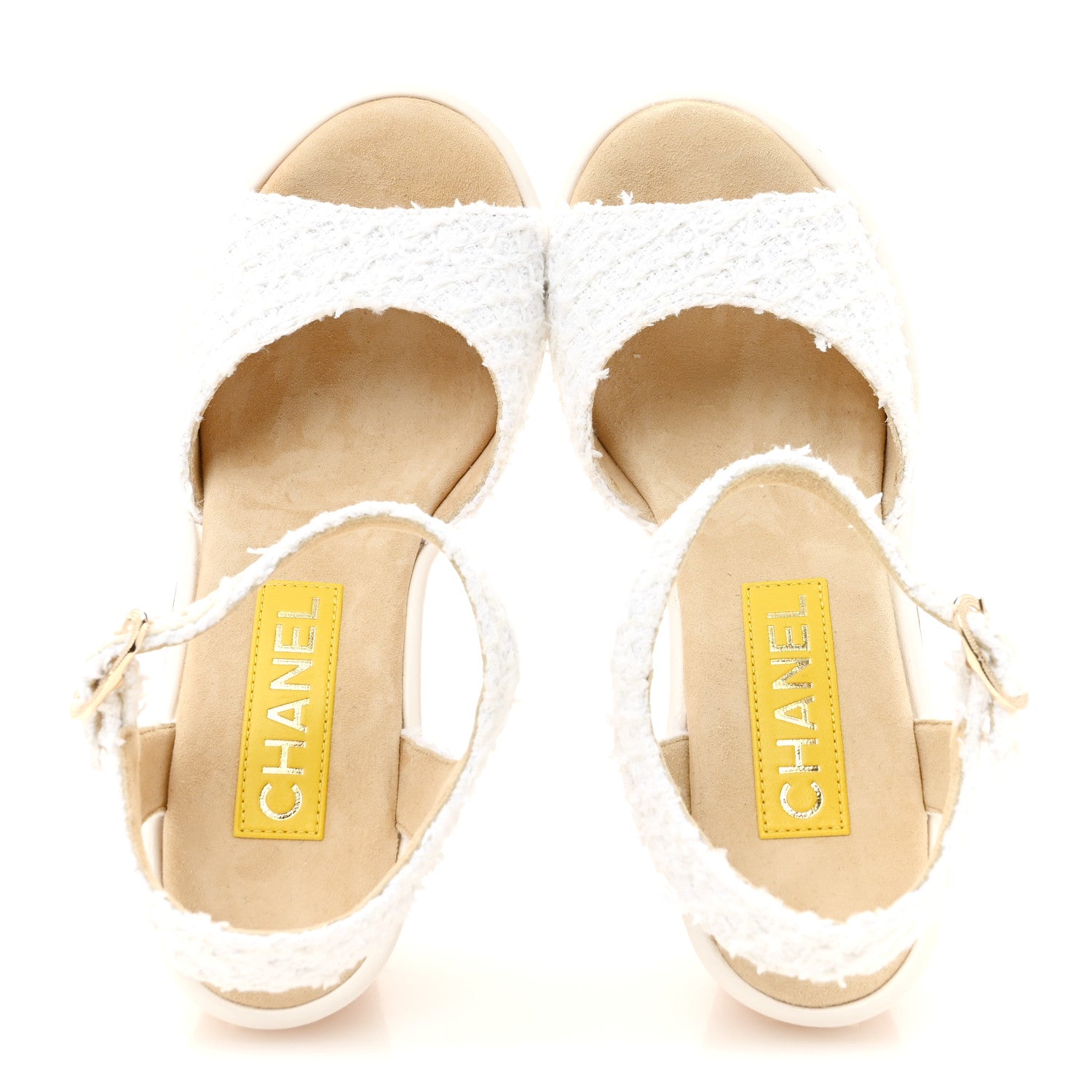 Chanel Tweed Cork CC Wedge Sandals 36.5 White 2 of 10
