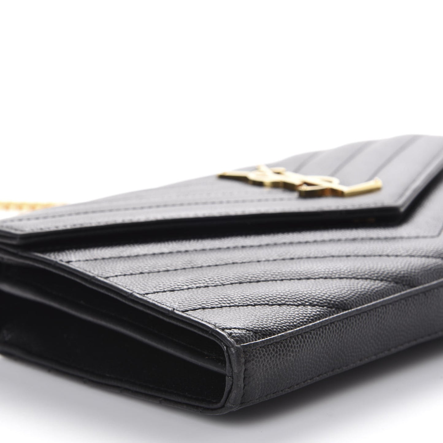 Grain De Poudre Matelasse Chevron Monogram Chain Wallet Black