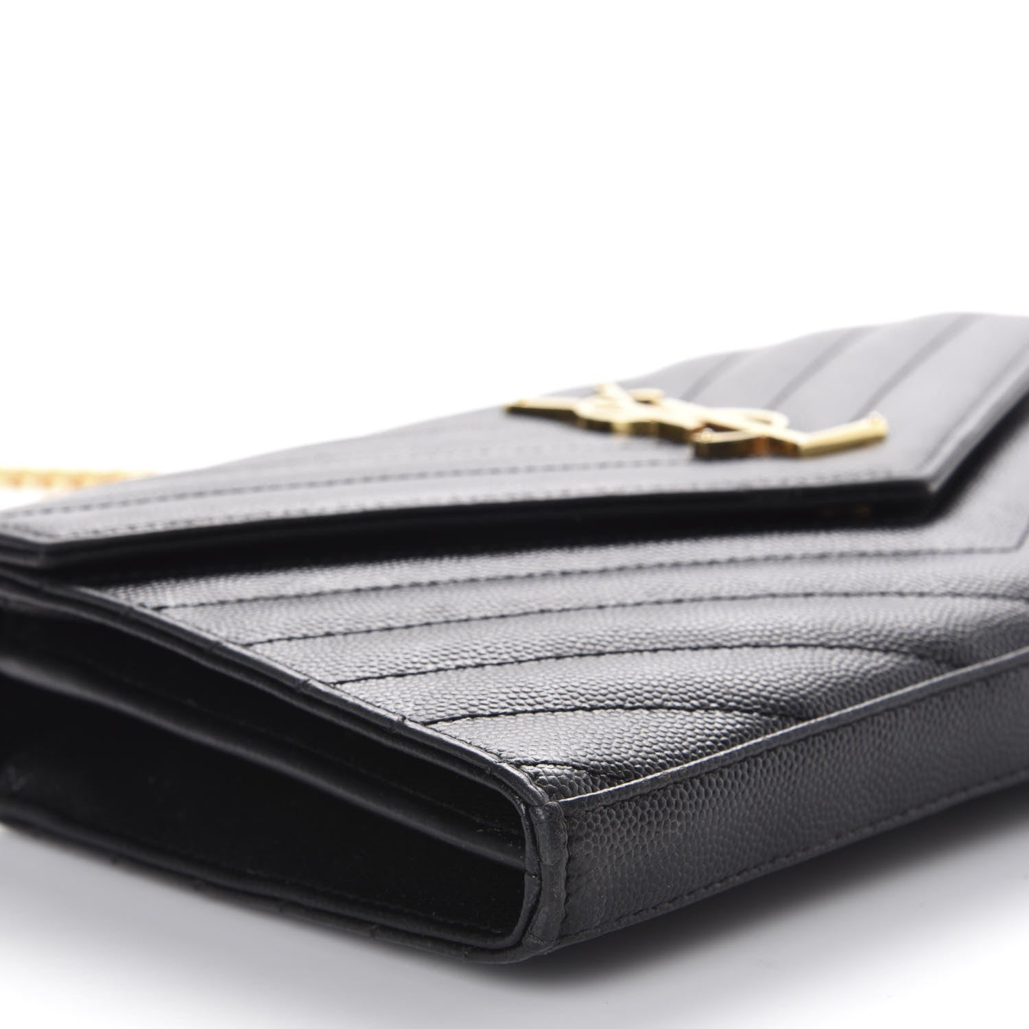 Saint Laurent Grain De Poudre Matelasse Chevron Monogram Chain Wallet Black 6 of 10