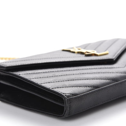 Saint Laurent Grain De Poudre Matelasse Chevron Monogram Chain Wallet Black 6 of 10