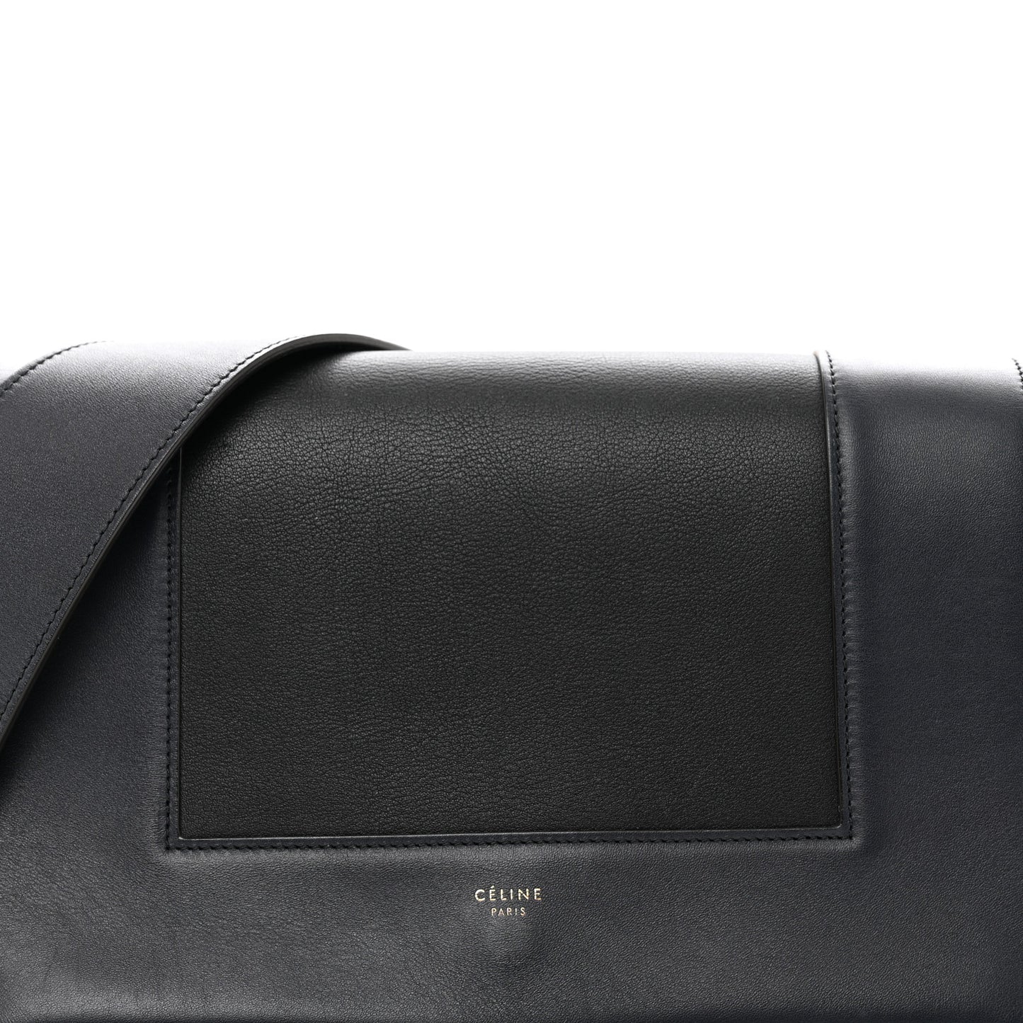 Shiny Smooth Calfskin Medium Frame Shoulder Bag Black Navy