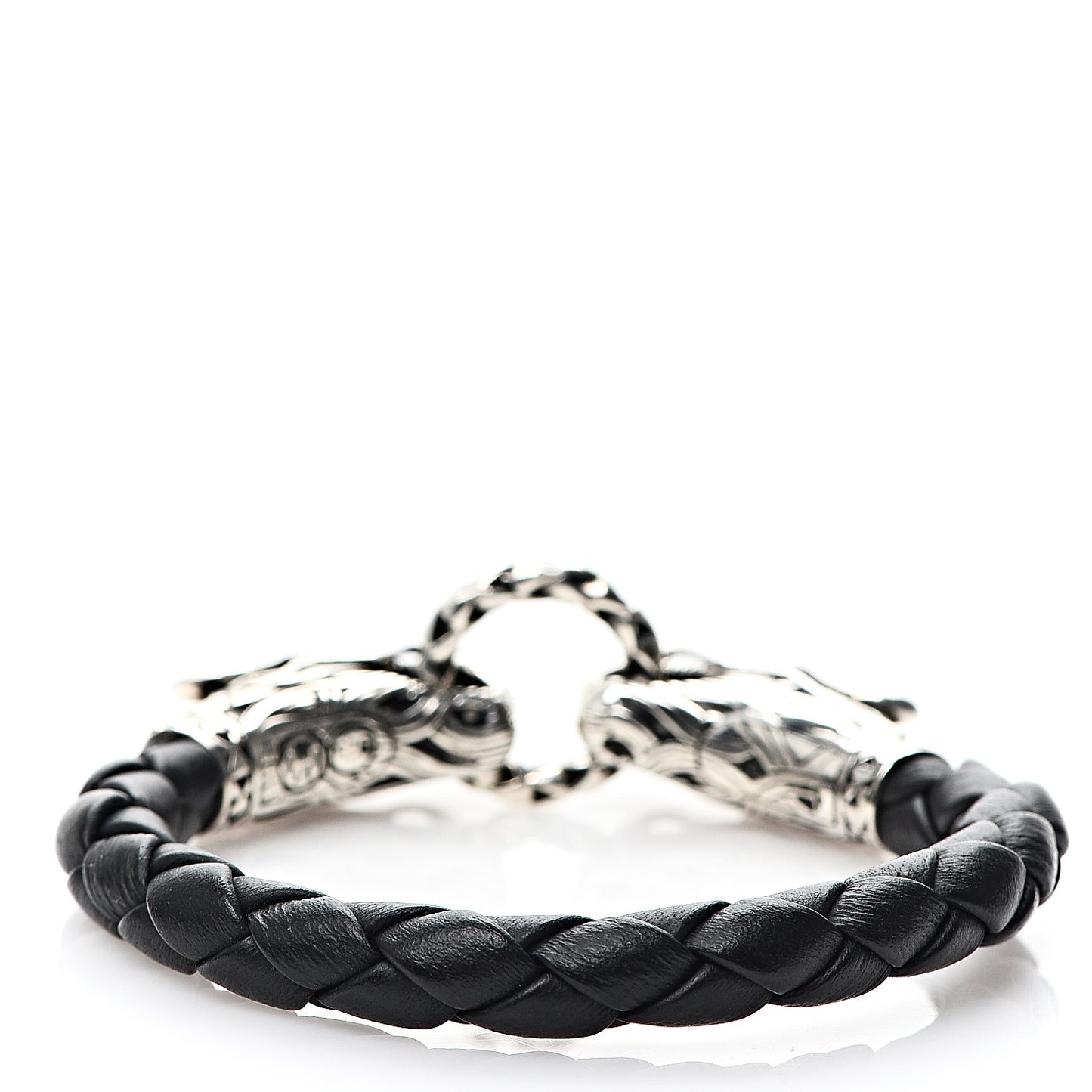 Sterling Silver Leather Naga Dragon Legend Bracelet Black