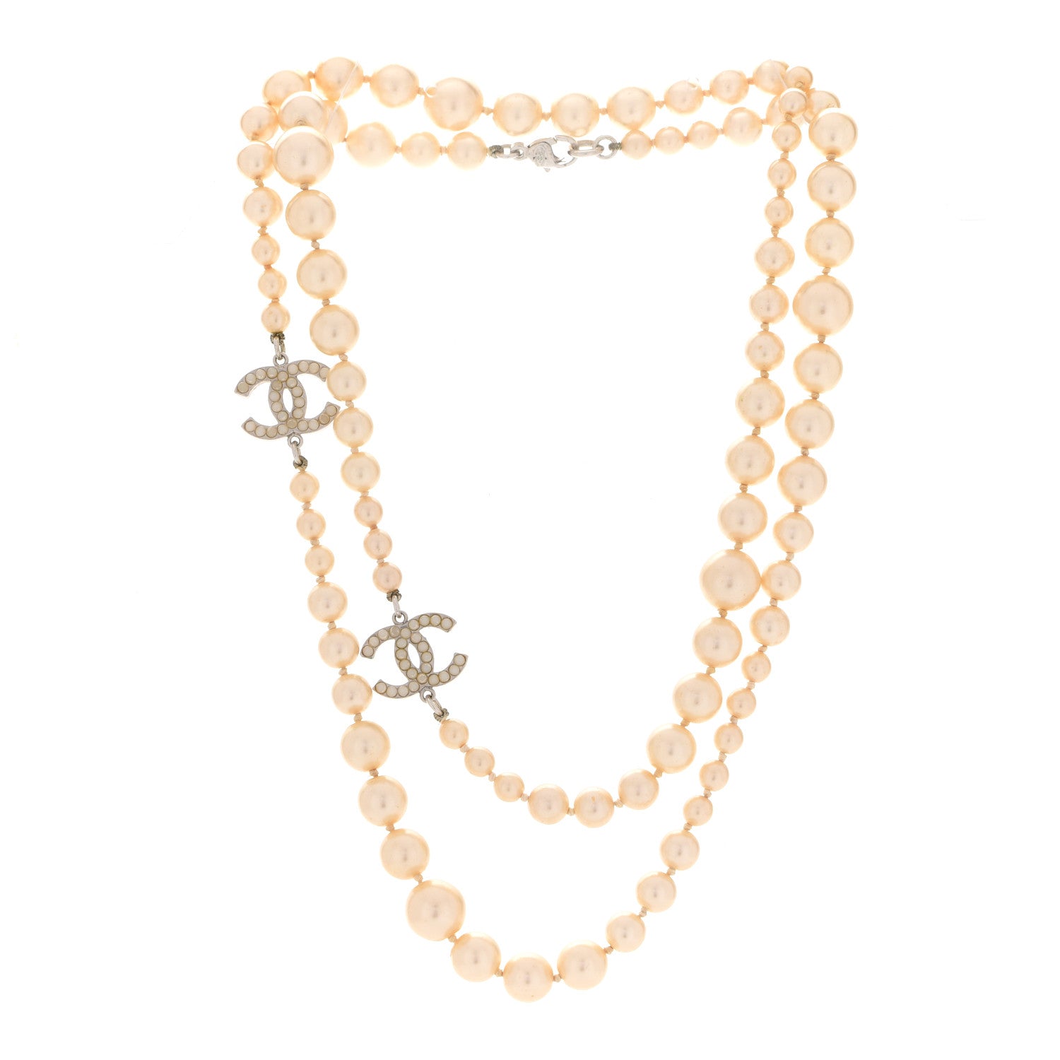 Chanel Graduated Pearl CC Long Necklace Silver 3 of 5