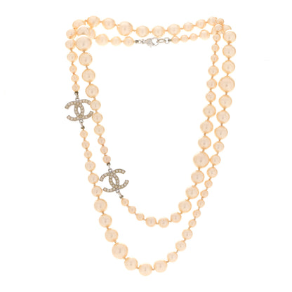 Chanel Graduated Pearl CC Long Necklace Silver 3 of 5