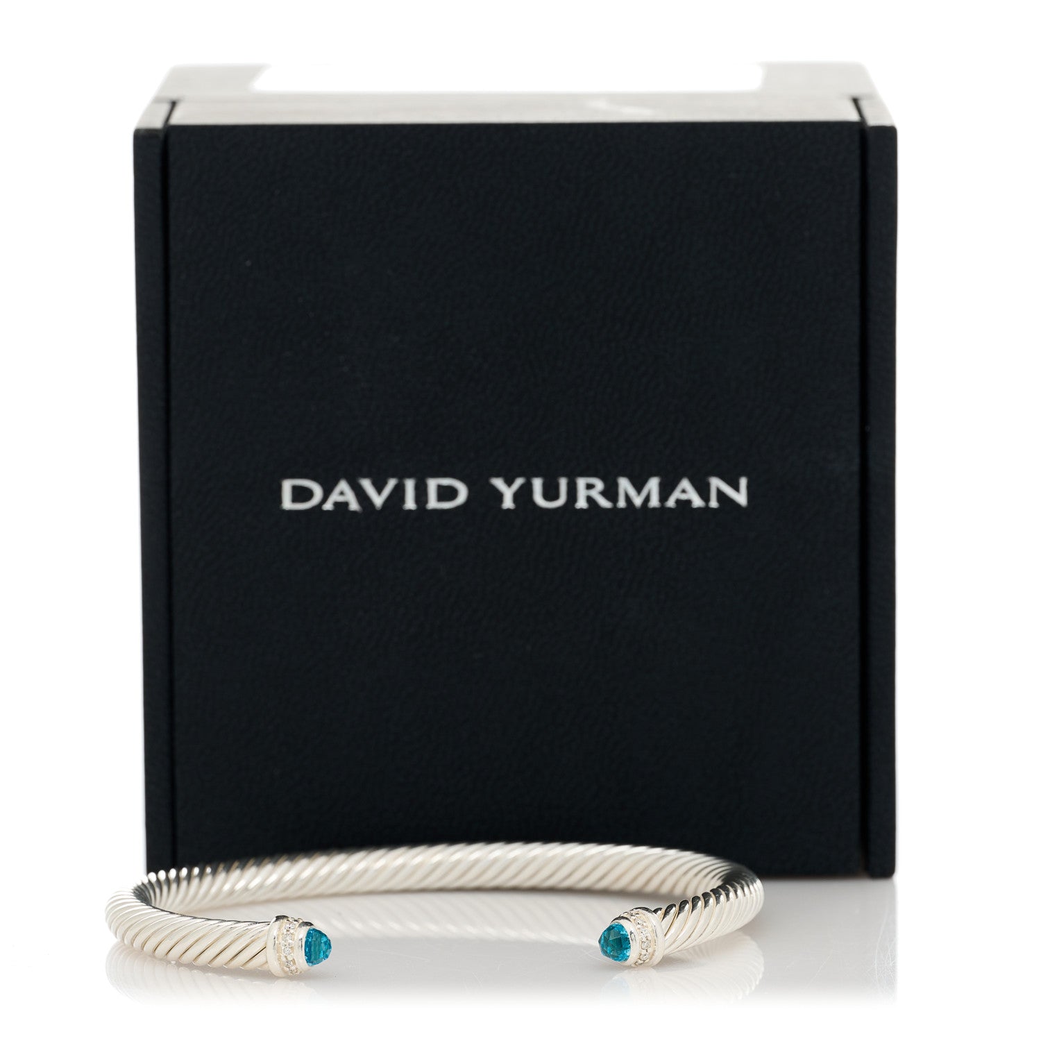 David Yurman Sterling Silver Diamond Blue Topaz 5mm Cable Classics Bracelet 4 of 4