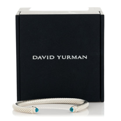 David Yurman Sterling Silver Diamond Blue Topaz 5mm Cable Classics Bracelet 4 of 4