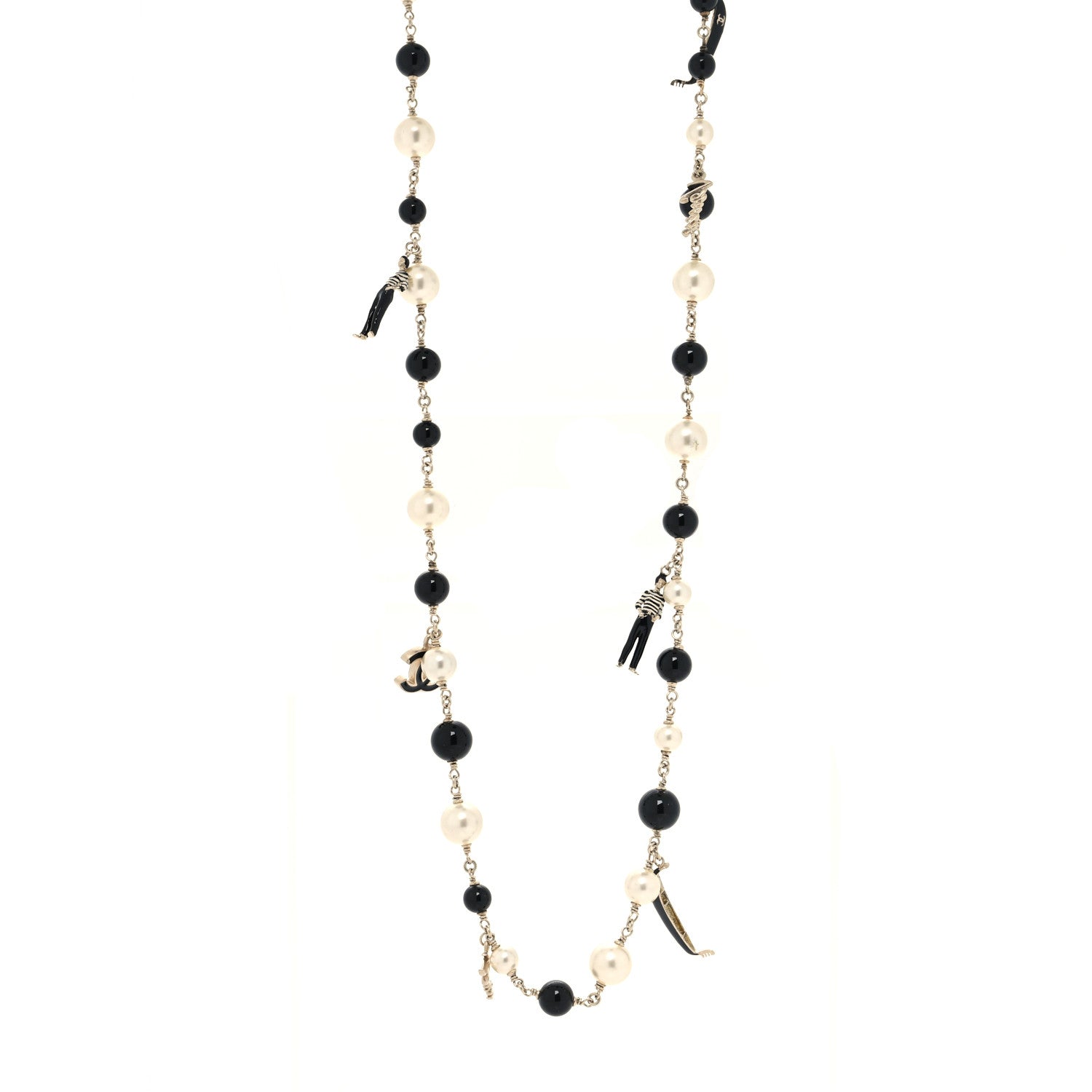 Chanel Pearl Bead CC Venice Charm Necklace Black Gold 1 of 5