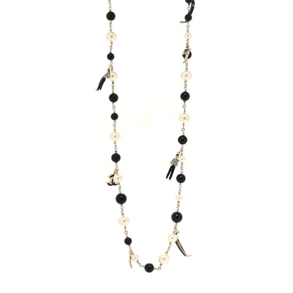 Chanel Pearl Bead CC Venice Charm Necklace Black Gold 1 of 5