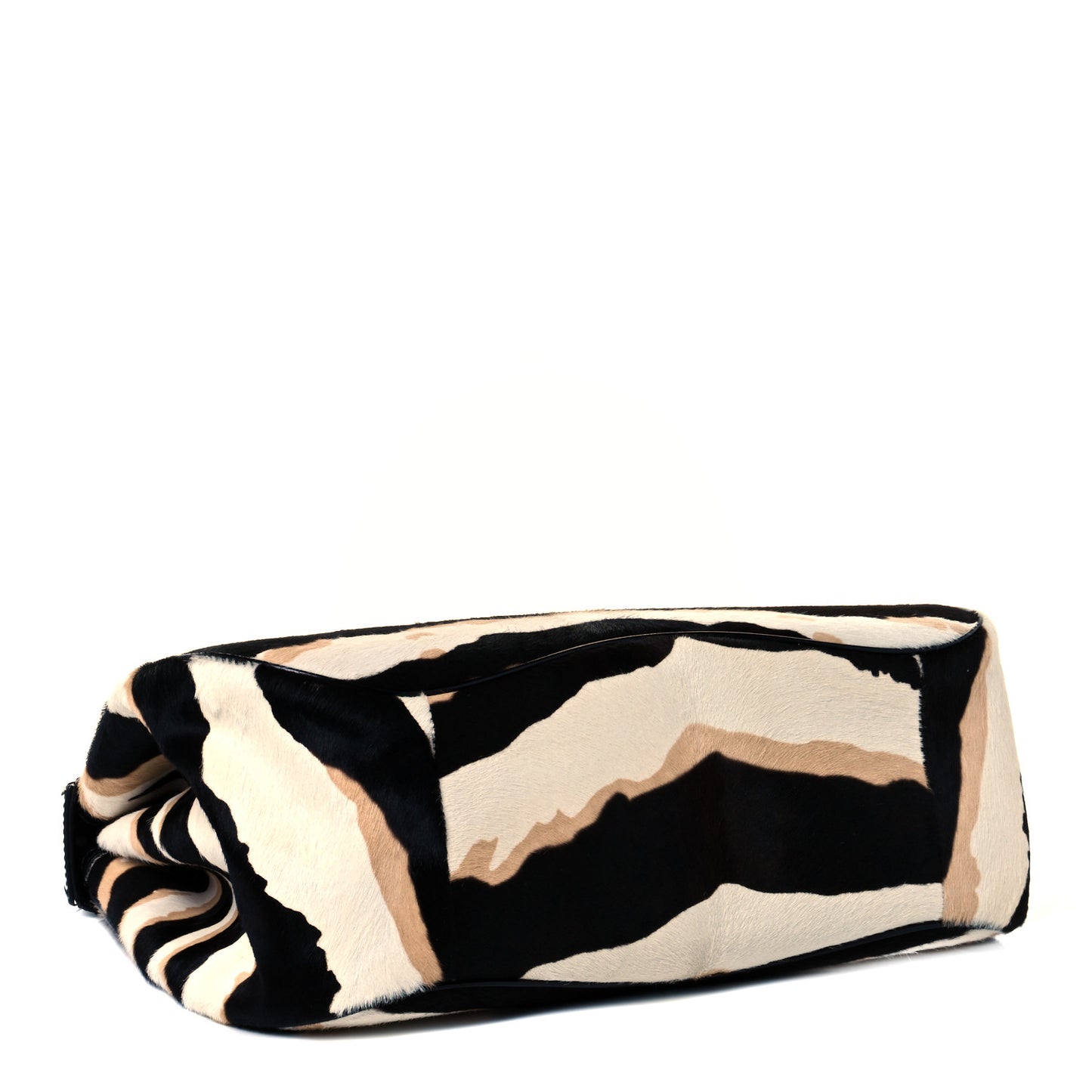 Calf Hair Zebra Print Bamboo Large Lady Lock Top Handle Bag Black White