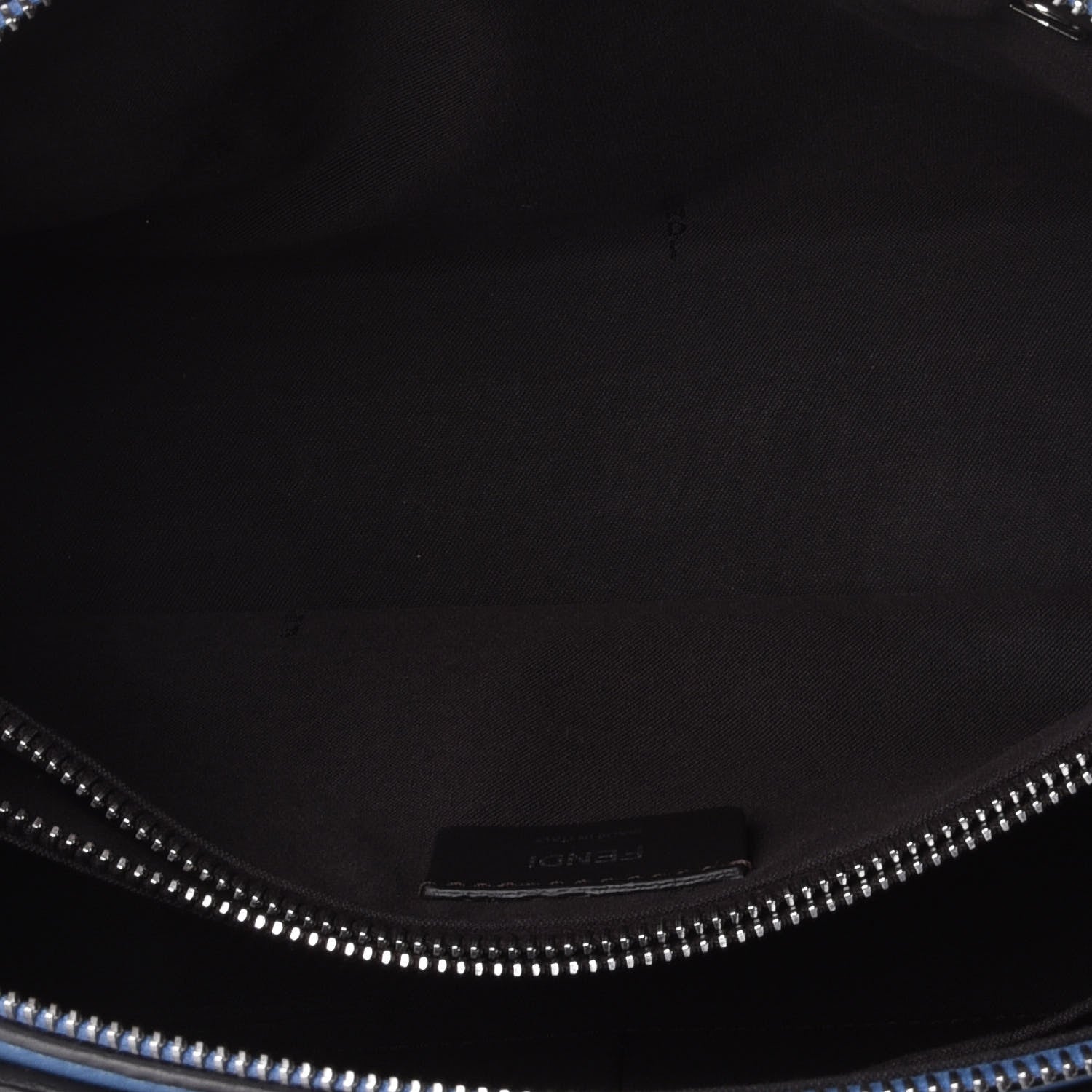 Fendi Vitello Dolce Bi-Color FF 1974 Embossed Medium By The Way Boston Bag Nebula Maya Black 4 of 13