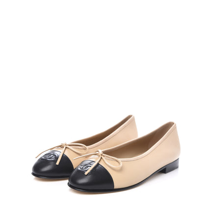 Chanel Lambskin CC Cap Toe Ballerina Flats 36 Beige Black 3 of 9