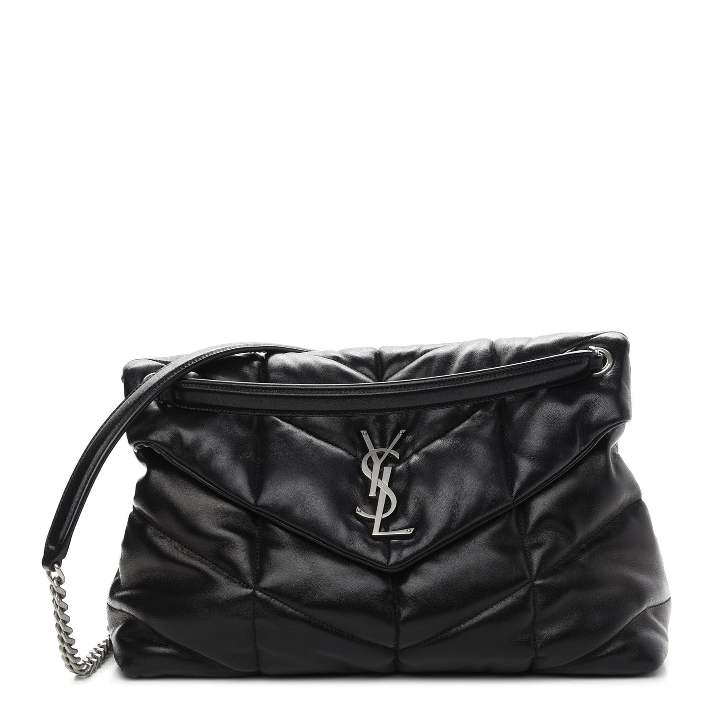 Lambskin Quilted Medium Loulou Puffer Monogram Chain Satchel Black