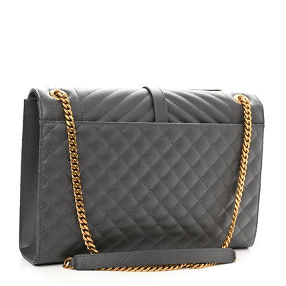 Saint Laurent Grain De Poudre Textured Mixed Matelasse Large Triquilt Monogram Satchel Storm 3 of 10