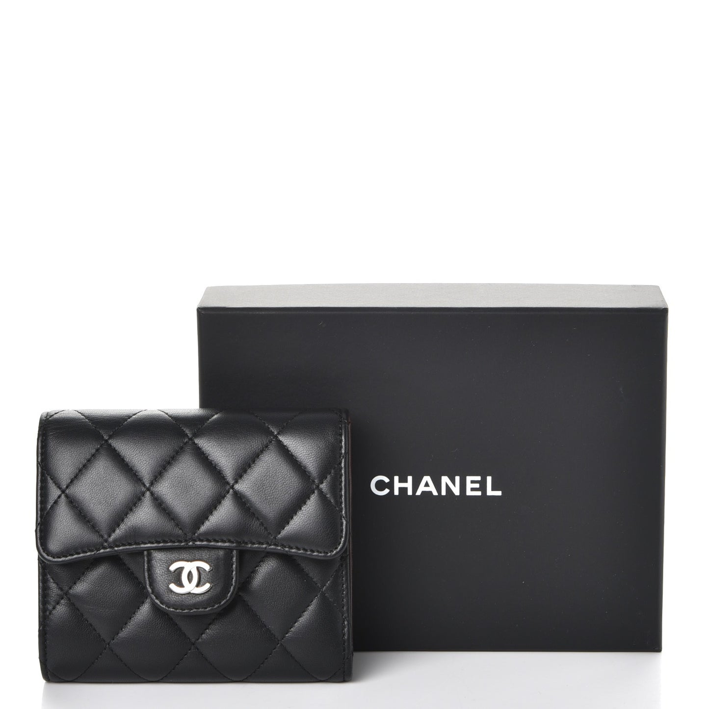 Lambskin Quilted Small Compact Wallet Black