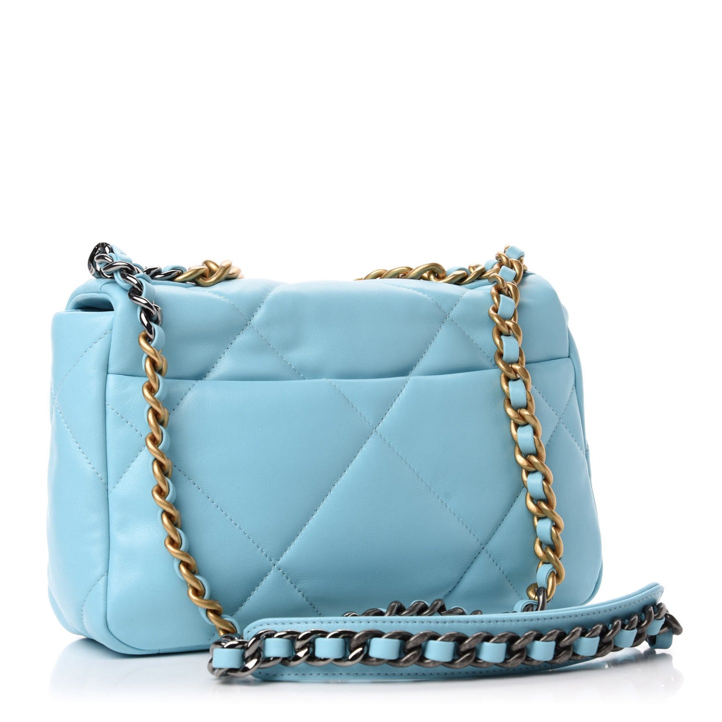 Shiny Lambskin Quilted Medium Chanel 19 Flap Light Blue