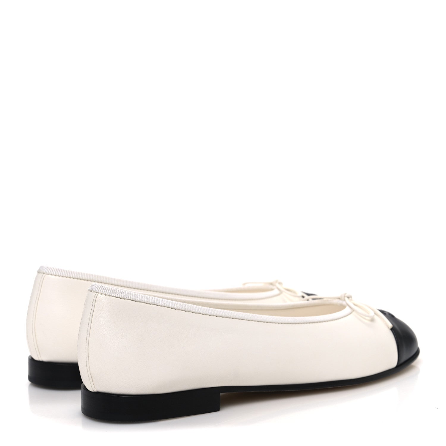 Chanel Lambskin Cap Toe CC Ballerina Flats 38.5 White Black 5 of 11
