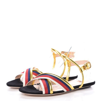 Gucci Metallic Nappa Sylvie Web Sandal 37 Gold 3 of 9