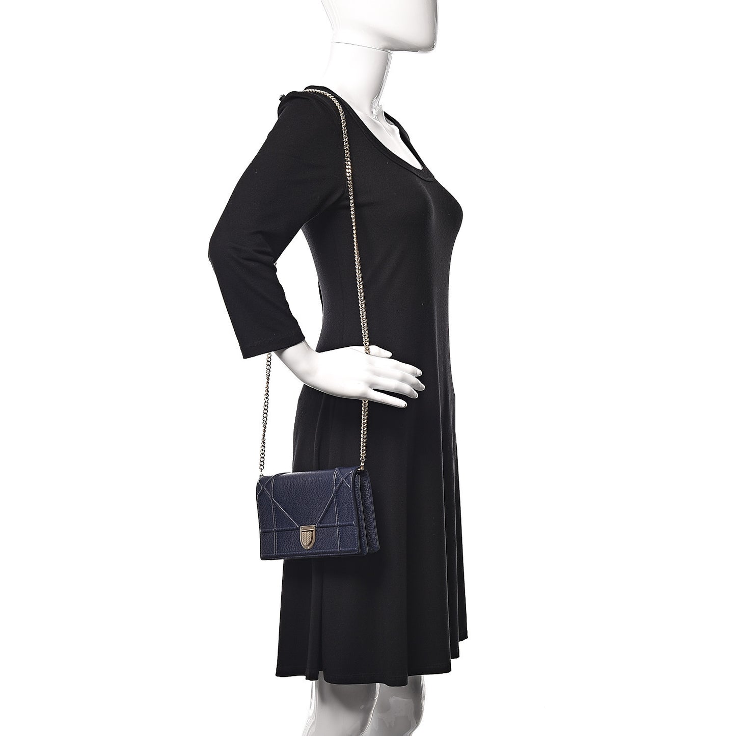 Grained Calfskin Diorama Wallet on Chain Pouch Indigo